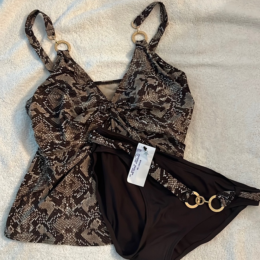 Coco Reef Bra sz 36D tankini swim top/bottom w/gold hardware medium w/tags.